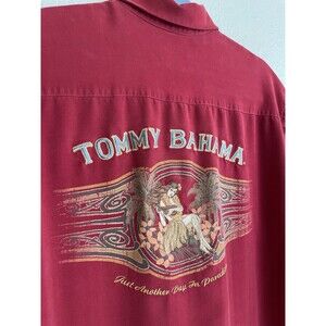 Tommy Bahama Men’s Dress Shirt 100% Silk Collared Embroidered Short Red Size L